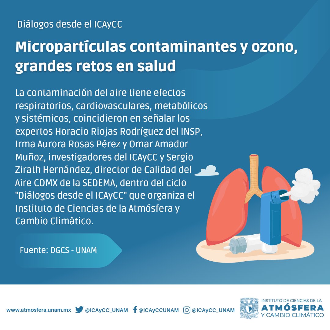 ICAyCC_UNAM's tweet photo. Se conoce que hay una relación entre la exposición crónica a la contaminación atmosférica, particularmente partículas menores de 2.5 micras, con un incremento en la mortalidad prematura de las poblaciones.

Más información: https://t.co/UZJBoflsR6 https://t.co/KvC9zmq4bJ