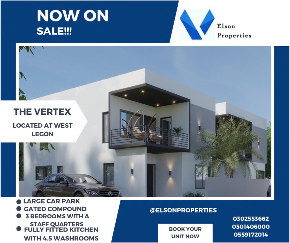 elsonghana's tweet photo. THE VERTEX,located along Legon the boundary road. It features three family oriented homes and it’s serenity ensures a work-family-life environment. Own this property,Contact us for the best deals today.   #RealEstate #home #luxuryhomesforsale #luxuryhomes #theVertex https://t.co/4KBsnCeMW0