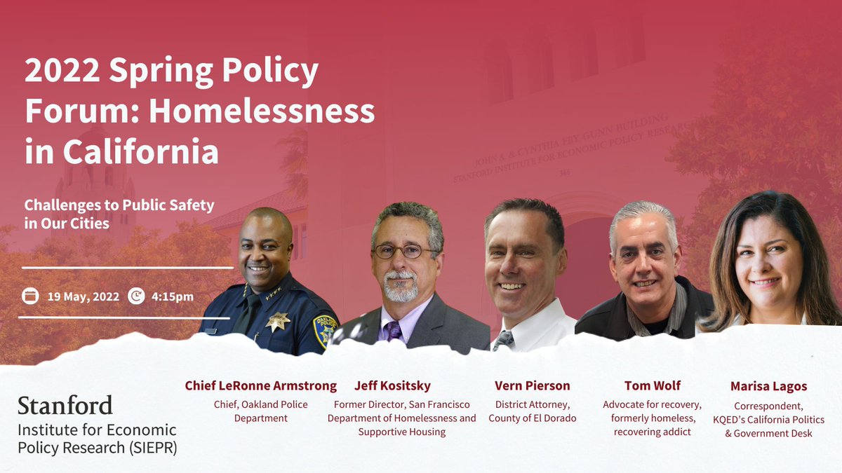 Twolfrecovery's tweet photo. Honored to be speaking at @SIEPR's 2022 Spring Policy Forum, happening 5/19 on @stanford’s campus. We are discussing the ongoing homelessness crisis & its policy implications for our fragile economic landscape. Interested in joining? https://t.co/NwmVOUGXDt #SpringPolicyForum https://t.co/BAmjT7VZjF