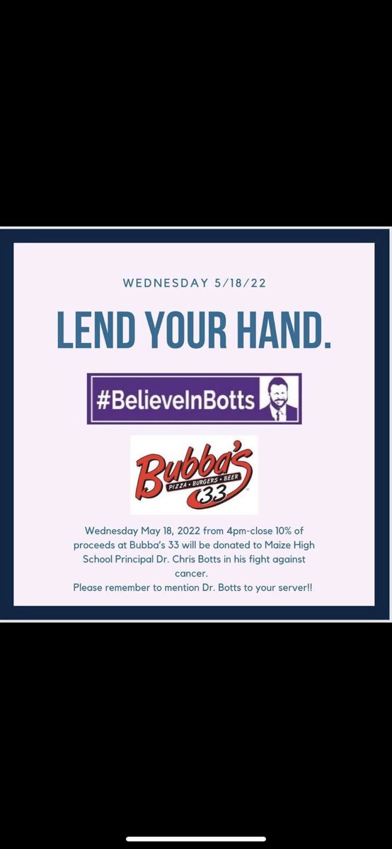 Thank you to Bubba’s 33 for supporting the Botts family!!