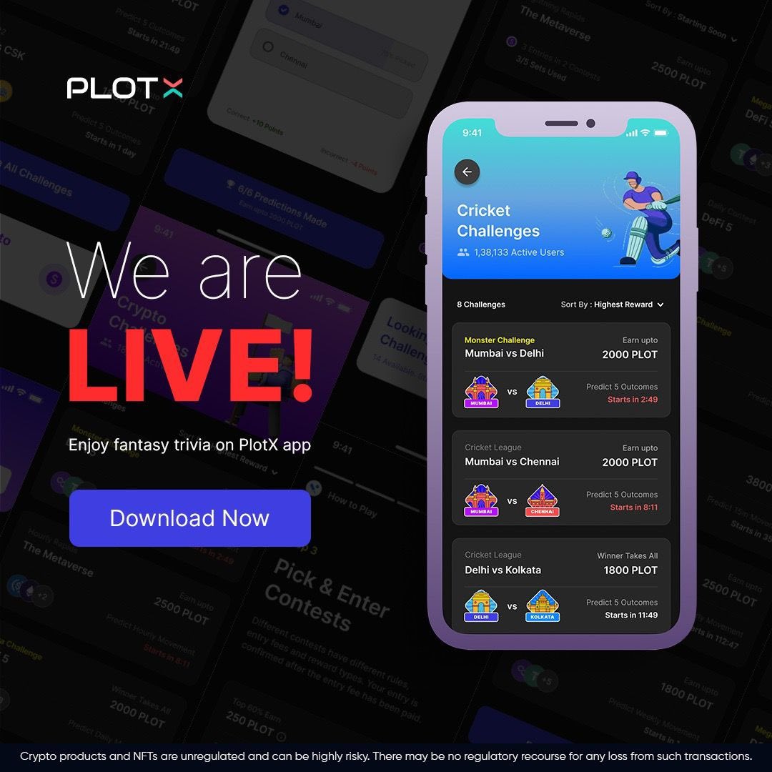 BeingIshanCric's tweet photo. 💰 $5000 to be won | #Giveaway
Let’s celebrate the app launch of PlotX together 🎉
Here’s what you need to do:
✅Download the app
✅Join a contest
✅Post screenshot using #CricketMeetsCrypto
🤑5 people will win 100 PLOTs everyday for 10 days
LFG!!!! 🚀
https://t.co/xjEf3JAVlu https://t.co/rtodpBM3xT