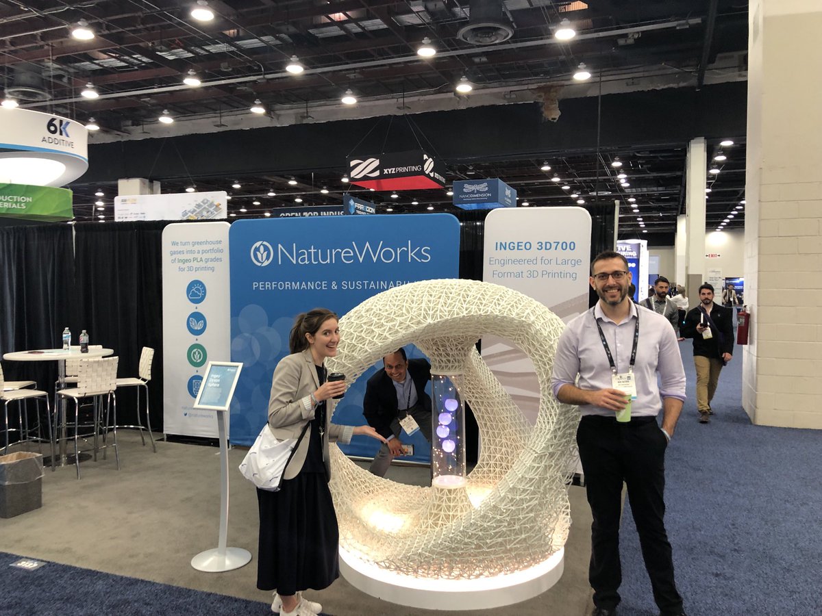 Looks like ⁦<a href="/ingeo_neer/">Deepak</a>⁩ is getting drawn into the Dyson Sphere here at booth 3137 as we kick off #Rapid3D Visit to learn more about how the sphere was printed with IngeoTM 3D700.