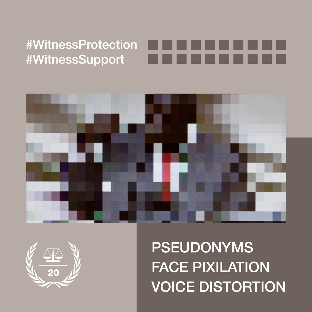 IntlCrimCourt's tweet image. #WitnessProtection 
#WitnessSupport  

A witness’s identity is protected in the Courtroom by using pseudonyms, face pixilation and voice distortion

#MoreJustWorld