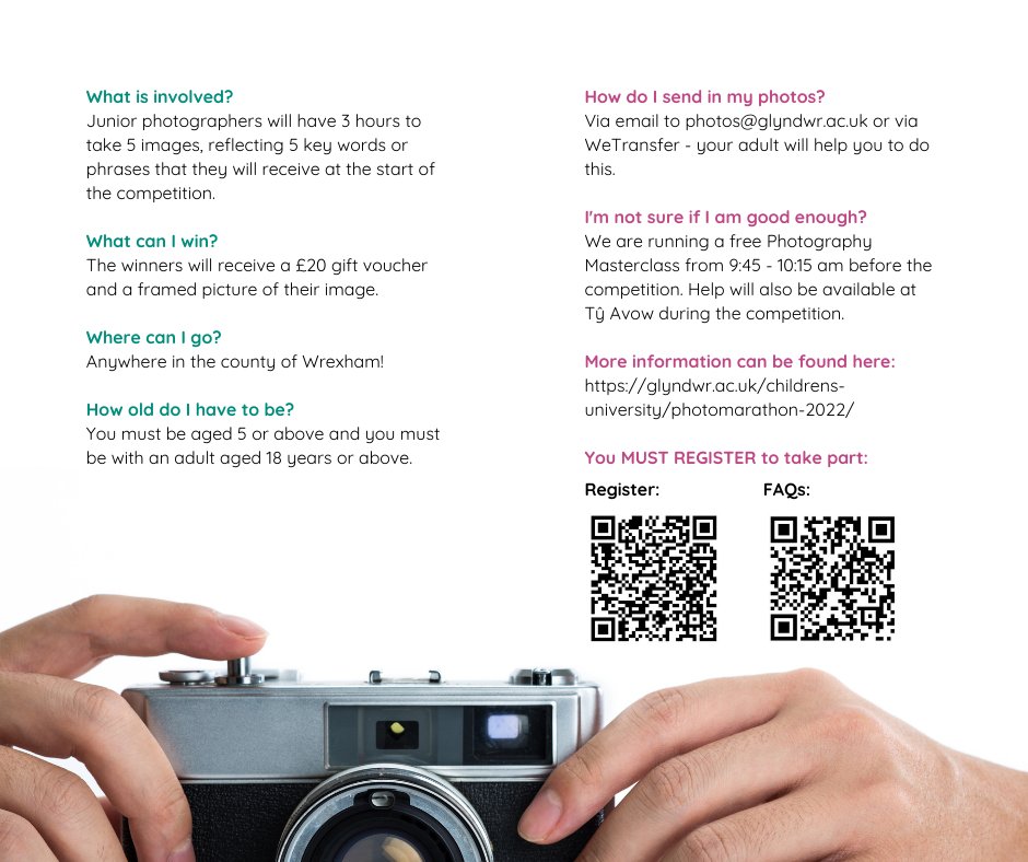 AvowWrexham's tweet photo. Don't miss the FREE WREXHAM FAMILY PHOTOMARATHON from @WrexandFlintsCU! 📸 📱
Saturday 21st May 2022
@ Wrexham Glyndŵr University & Tŷ Avow
9:30 - 14:00, prizes!
For more information: https://t.co/OEJEpgGaCW
#photomarathon #wrexham #glyndwr #photography #wrecsam2025 https://t.co/FUIFYMr8pI