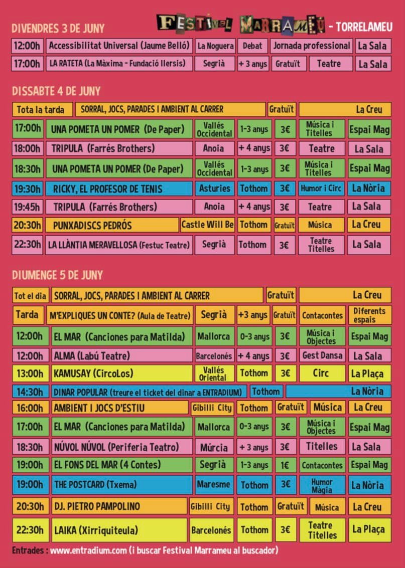 El 6è Festival de contes i espectacles de carrer Marrameu <a href="/FMarrameu/">Festival Marrameu</a> de <a href="/torrelameu/">Torrelameu</a> ha obert la venda d'entrades aquest dilluns 16 de maig. Serà el cap de setmana del 3, 4 i 5 de juny i proposa fins a 17 espectacles i altres activitats paral·leles radiobalaguer.cat/portal/112/ind…