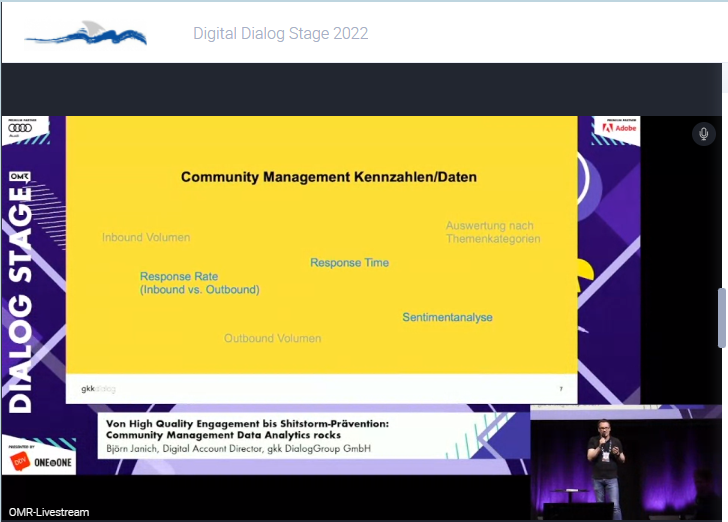 ONEtoONE_de's tweet photo. "Ein #Communitymanager muss mit hochdiversem Publikum umgehen, kriegt kaum den richtigen Stellenwert im Unternehmen und auch nicht die #Analytics-Tools, die er braucht" @BjoernJanich von @gkkdialog auf #Dialogstage der #OMR22 über unwichtige KPIs.
#DigitalDialogStage
#OMR2022 https://t.co/yG9eLyC8DF