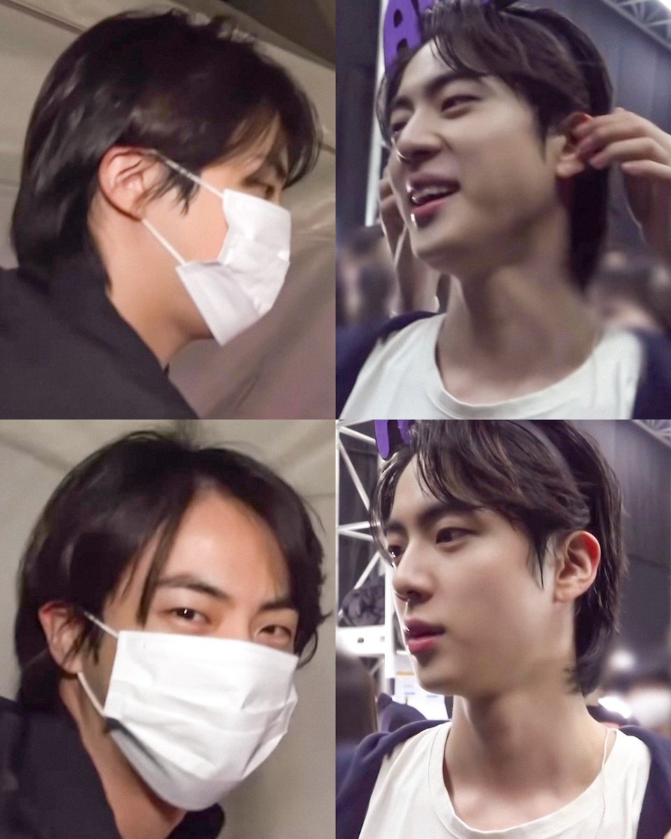 bemyjinnie's tweet photo. jin with his hair tucked behind his ears is another level of beauty 🤩 https://t.co/tK0SR8k1C2