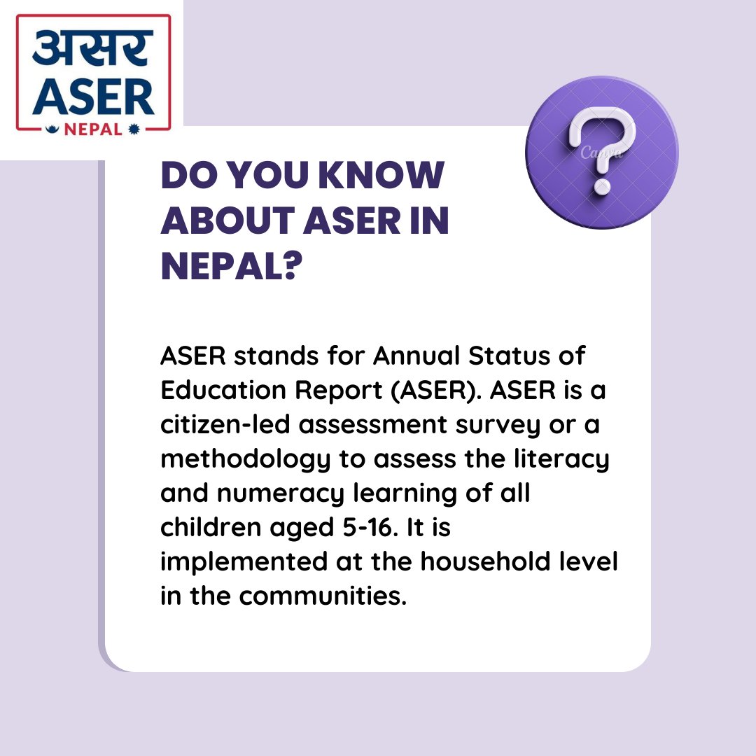AserNepal's tweet photo. Annual Status of Education Report in Nepal
#ASERNepal #Learningforall #Citizenledassessment #Learningassessment #EOLOC3 #Foundationallearning #towardsSDG4 #SouthAsianAssessmentAlliance #GPE https://t.co/yoIVV7nl6d