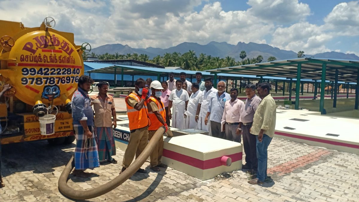 TNUSSP's tweet photo. Two new #FSTPs in Tenkasi and Sankarankoil began their trial run on April 12th, 2022, which will benefit ~2.1 lakh people! An orientation was also conducted on #FSM, #safedisposal of fecal sludge and licensing for 17 operators and ULB officers at the Tenkasi Municipal Office. https://t.co/xBd8LzOOTD
