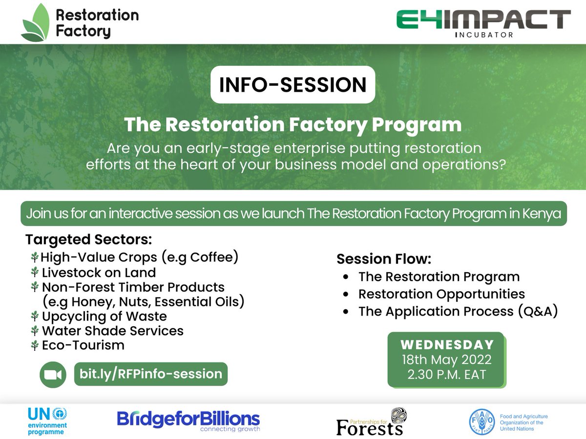 E4ImpactAfrica's tweet photo. Be part of a community of like-minded earth champions building solutions for today's restoration problems.

Join our interactive session on Wednesday, 18th May 2022 at 2:30 P.M EAT to learn more.

Zoom meeting link:
https://t.co/KiSOZ69ox9

#RestorationFactory #Nairobi #Kenya https://t.co/Mz28OFzH8A