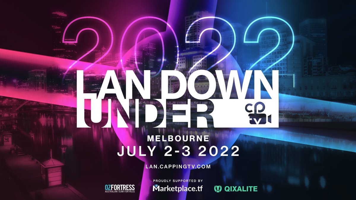 It's finally here (touch wood). 

After two years of chaos #TF2 finally returns to #LAN and so does 🦘the LAN Downunder 2022! 

🏆Now with a $2,000 AUD prize pool thanks to <a href="/marketplace_tf/">Marketplace.tf</a> and <a href="/Qixalite/">Qixalite</a>.

📰tf.gg/61601