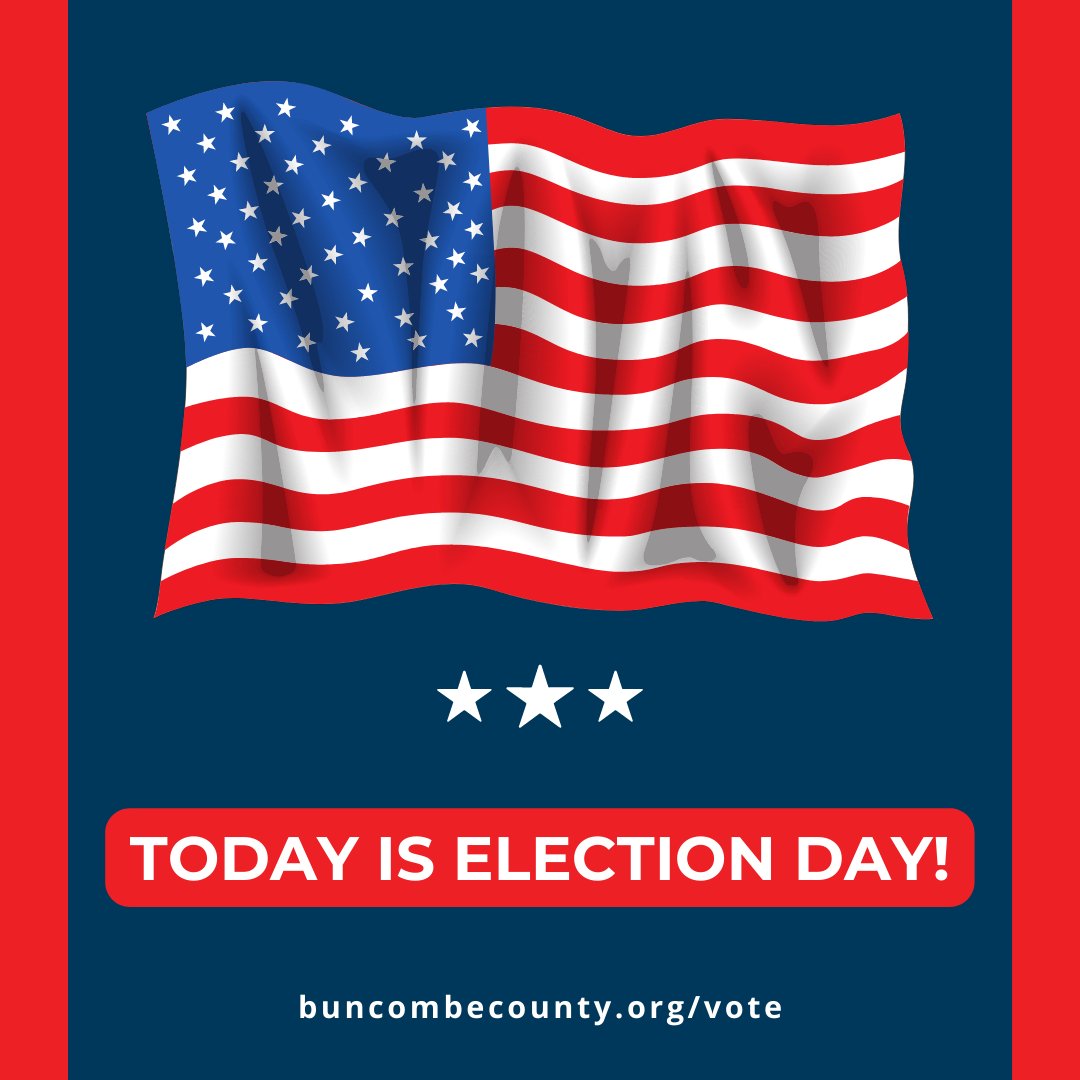 BuncombeCoVotes's tweet photo. Today is Election Day!

Polls are open from 6:30 a.m. to 7:30 p.m.

You must go to your assigned polling place. To find yours, visit https://t.co/OMi0uC7Qdc. https://t.co/UNhiCwaUP8