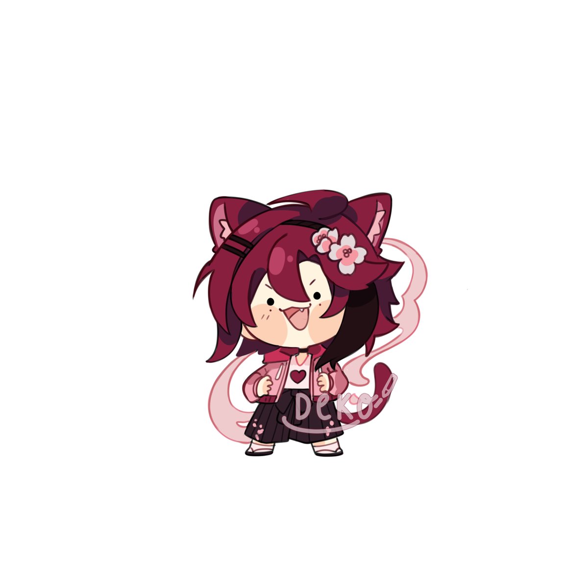 animal ears chibi solo red hair cat ears jacket tail  illustration images