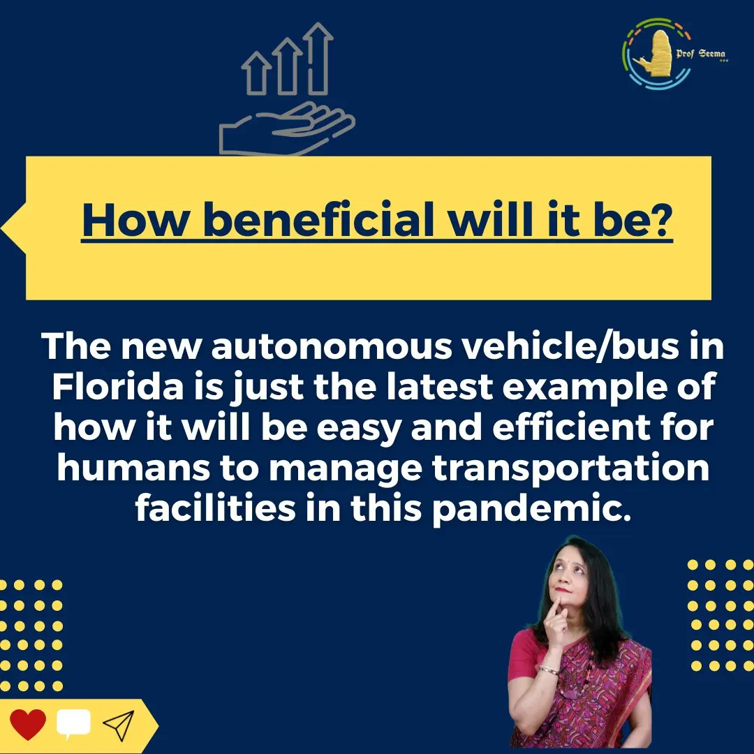 profseemagupta's tweet photo. Autonomous vehicle🚗 is an AI or ML which is programmed to the
 vehicle🚗to travel to the destination. It's driverless,no-staff vehicle. 

For more info 
Swipe right👉

Follow @profseemagupta 

#autonomousCar #driverless #pandemic https://t.co/vuBYP2Qehu