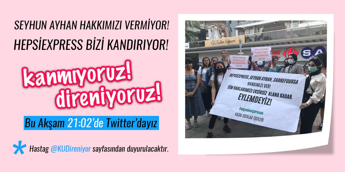 Biz kuryelere paketleri hazırlayan <a href="/kadinustalartr/">kadinustalar</a> şirketi çalışanı işçi kardeşlerimizin hakları gasp ediliyor.

Kar soğuğunda, yaz sıcağında birlikteydik mücadelede de yanlarındayız! <a href="/hepsiburada/">Hepsiburada</a> derhal sorumluluk alsın!