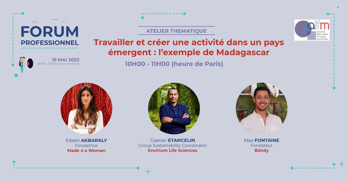 ALFM_monde's tweet photo. J-2 avant le #Forumpro2022 ! RDV dès 9h30 le 19 mai 
Différents ateliers autour d’experts et d’anciens élèves vous attendent avec séance ouverte de questions-réponses 💬
Découvrez les thèmes qui seront abordés sur le programme en ligne 👉 https://t.co/HoP8qugRAx

A jeudi !🤓 https://t.co/0UnWk6VVnh