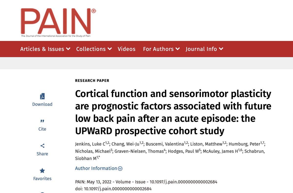 link_physio's tweet photo. In people with acute low back pain, cortical function &amp; sensorimotor plasticity predict future back pain episodes. Findings from the UPWaRD Cohort study!

Excellent work from @DrSMschabrun and colleagues published in @PAINthejournal 👇

https://t.co/zko0AGMHMz https://t.co/mrhNljfs7l