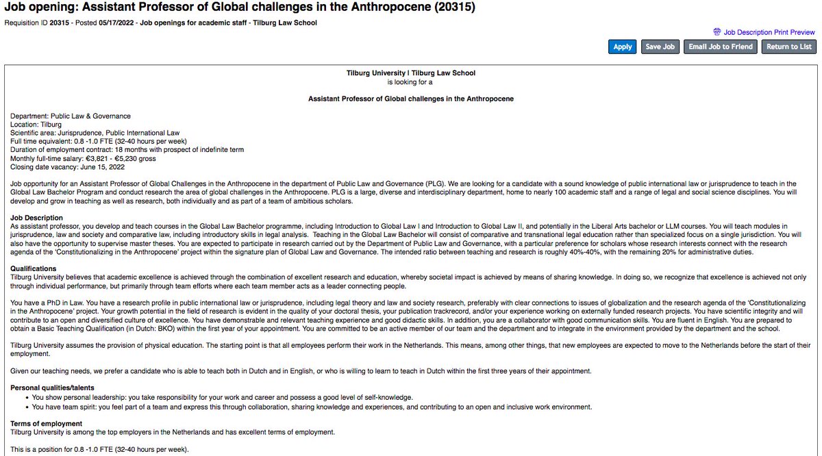 4 Assistant Professorships open at @TilburgLaw!

- in Global challenges in the Anthropocene: bit.ly/3wmRjGC

- Jurisprudence: bit.ly/3Mp4Wub

- Legal History: bit.ly/3aacOBT

- Public Administration/Governance: bit.ly/3lhQlF3

Apply by 15 June!