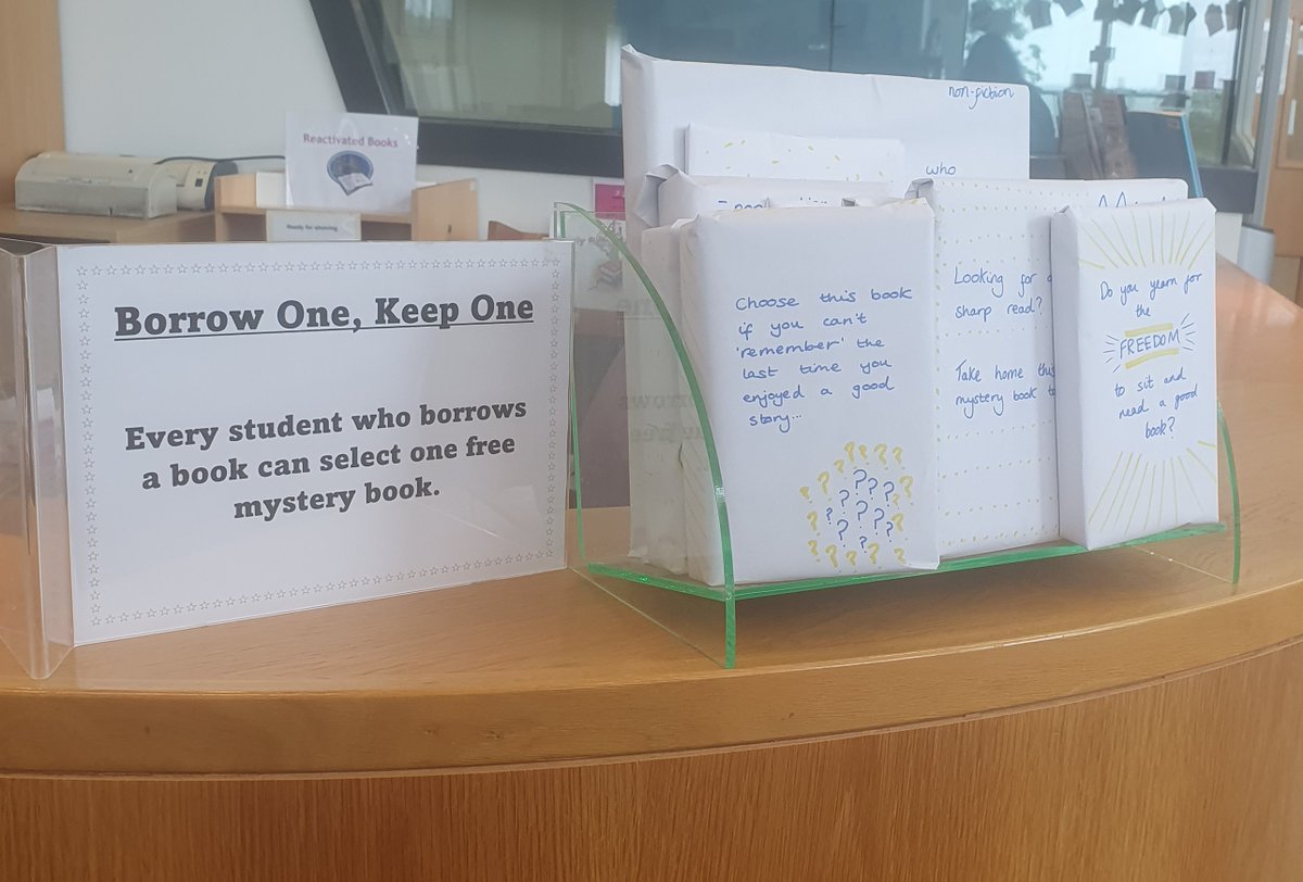 WycHighLibrary's tweet photo. "Borrow One, Keep One" While supplies last, any student who checks out a book from the library can choose a mystery book to keep! #insatiablecuriosity #expandyourrepertoire #librarytwitter https://t.co/181H03HvSu