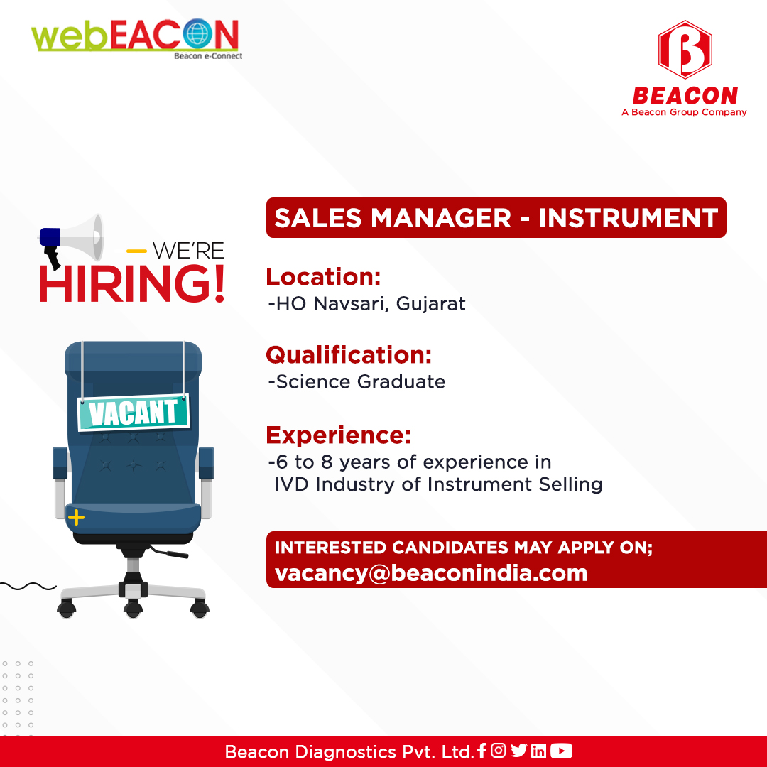 BeaconGroupIND's tweet photo. Interested candidates may apply by sending a resume on vacancy@beaconindia.com

#beacongroupindia #vacancy #recruitment #IVD #jobs #jobsearch #jobvacancy #jobseekers #jobopening #jobvacancies #recruiters #recruiting #recruitment2022 #opentowork #Vacancy2022 #vacancyalert https://t.co/Ye8JMAA6PA