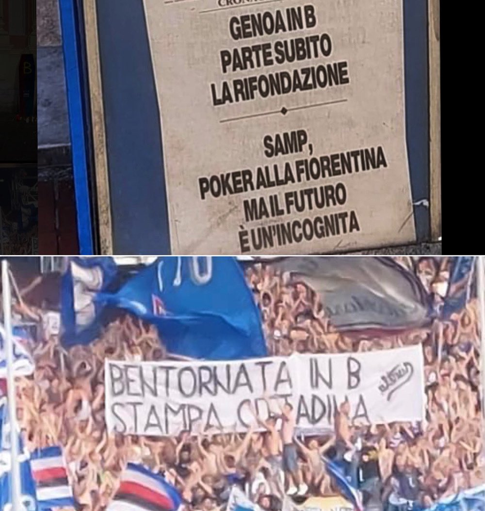 Blucerchiando's tweet photo. Il motivo dello striscione di ieri è sullo strillone di oggi! Non patiteci troppo che vi rovinate il fegato! https://t.co/lCJuakyjrK