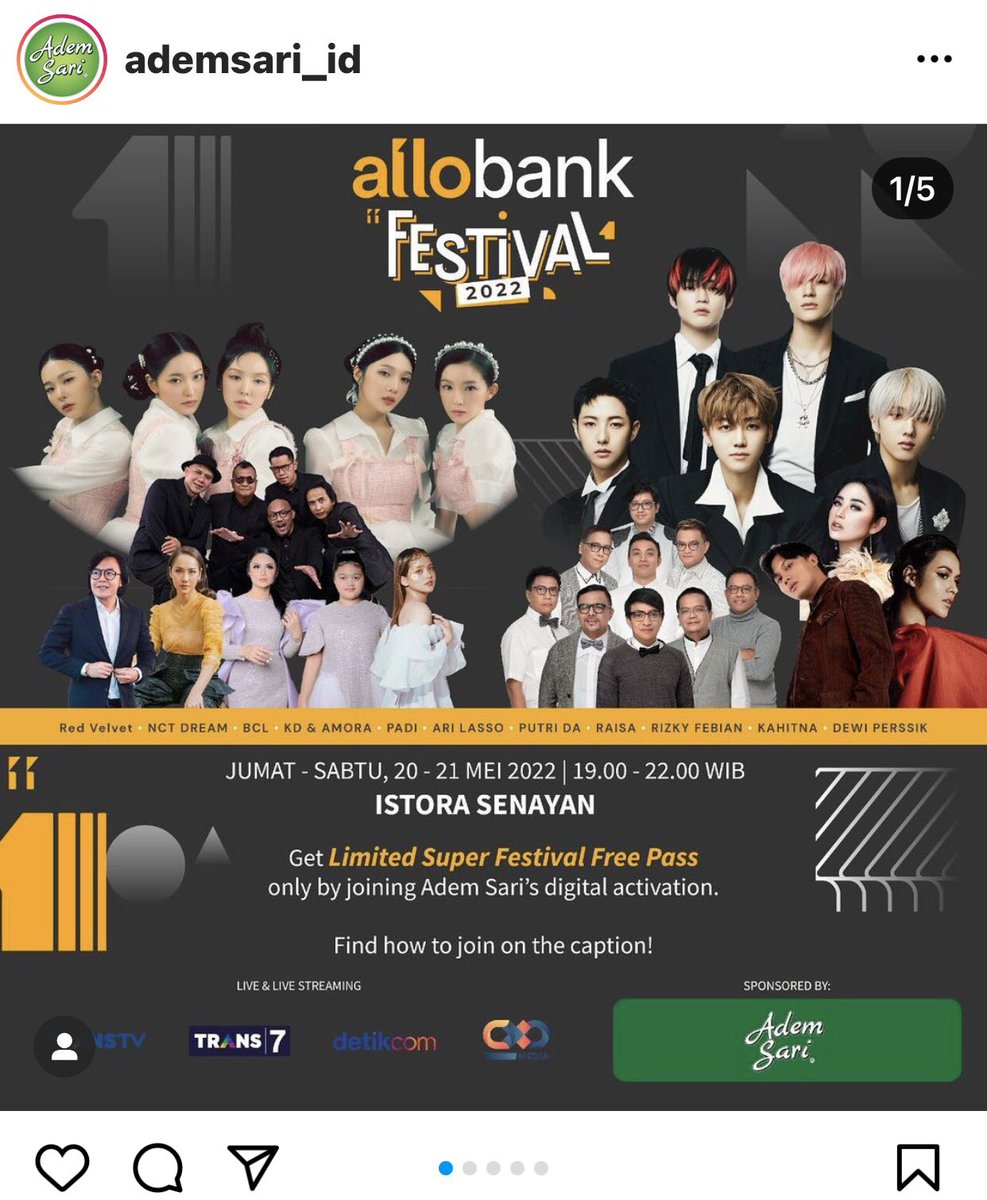 vanoo191's tweet photo. Demii apasii inii sujud syukur bgt nih, akhirnya bisa nonton NCT secara langsung nih! mantab jiwa mimpi apa semalem yh hehe keren abis deh allobank festival 2022
siapa yang udah dapet tiketnya dan mau nonton juga? Jgn lupa sambil minum @AdemSari_ID 🤩
#EnesisxAllobankFest https://t.co/pv7F19b6v8