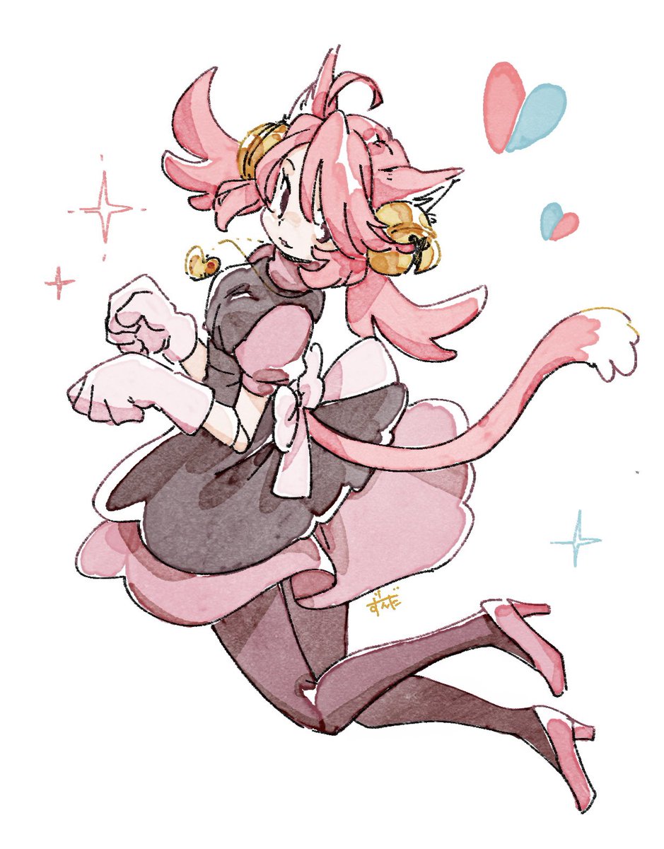 1girl solo animal ears tail cat ears cat tail pink hair  illustration images