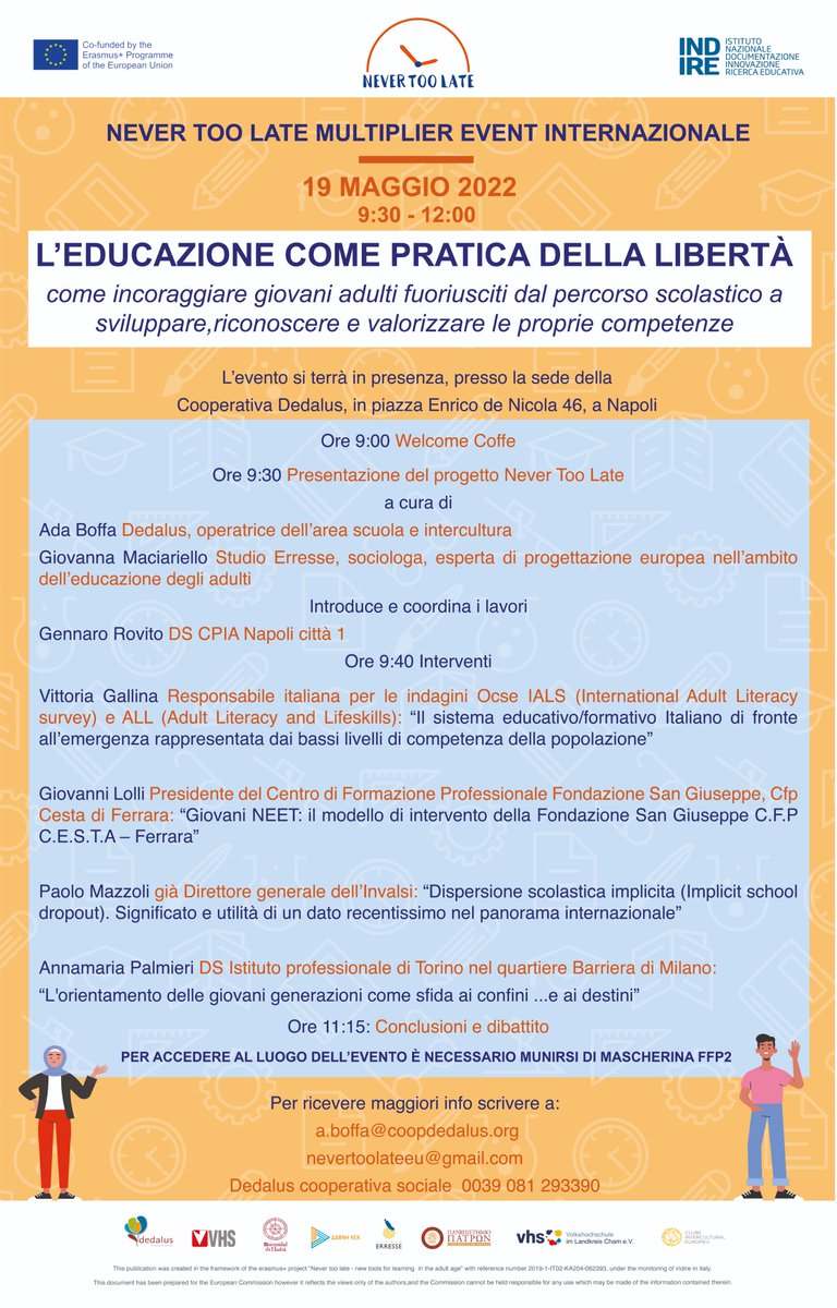 📣 Never Too Late Multiplier Event Internazionale 📣
Info 👉 bit.ly/3Lnqp5n
#Education #Europe #ErasmusPlus #Assessment #Model #Adulteducation #Learning #tools #MultiplierEvent #Nevertoolate