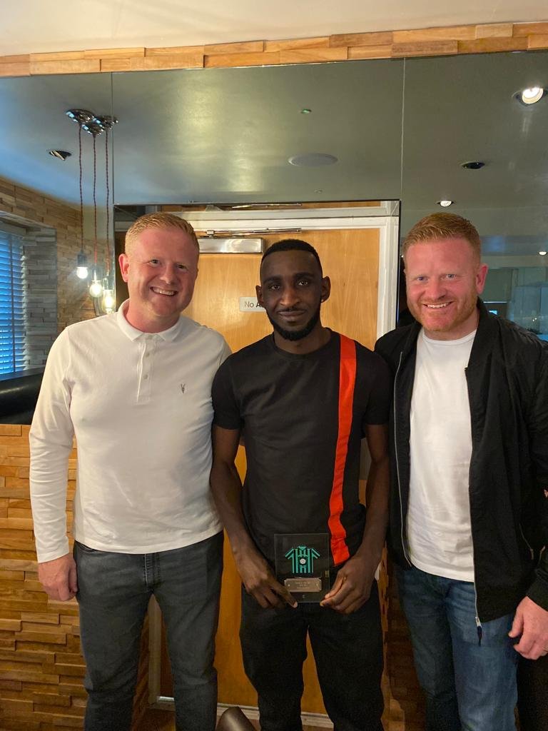golcarunitedafc's tweet photo. The 1st team's awards night took place last Friday &amp; managers Gav &amp; Ash Connor handed out the prizes.

The 1st Team Player of the Year was Kiero Lawrence.

Kiero is one of the few players that remains from our amateur days &amp; it's clear that he's adapted well to semi-pro football. https://t.co/ldPycPULA2