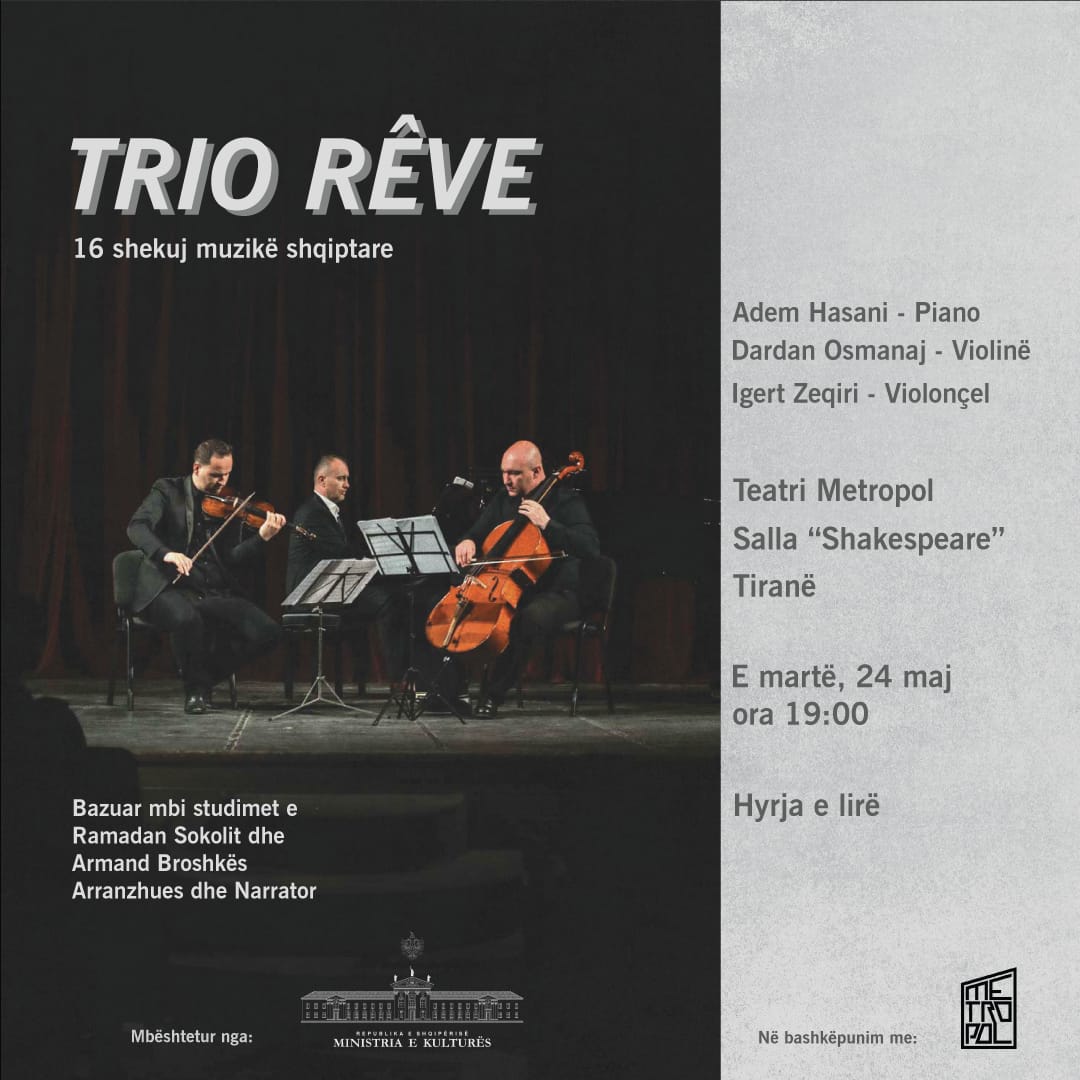 adashima's tweet photo. 16 centuries of Albanian music, based on the studies of the ethnomusicologist Ramadan Sokoli, at Teatri Metropol, 24 May, at 19hrs, by the classical Trio Rêve. Not to be missed! https://t.co/sttDT9KxHG