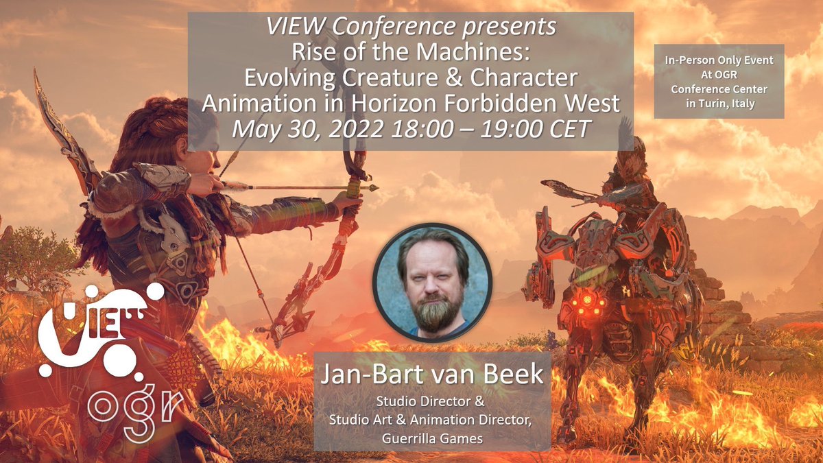 DON'T MISS!
<a href="/ViewConference/">VIEW Conference</a> presents
Jan-Bart Van Beek on “Rise of the Machines - Evolving Creature and Character Animation in Horizon Forbidden West”

Free in-person event:
viewconference.it/article/682/ev…
<a href="/janbartvanbeek/">Jan-Bart van Beek</a>
<a href="/HorizonFW/">Fw.Horizon</a>
 
#HorizonForbiddenWest #games #animation #art #gamedev