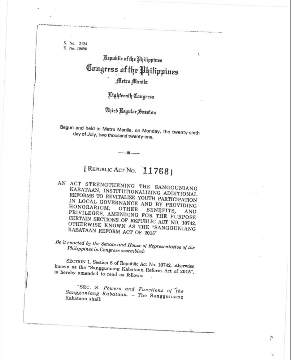 ABSCBNNews's tweet photo. LOOK: President Duterte approves monthly honoraria, more benefits for Sangguniang Kabataaan officials in new law. | via @jobmanahan https://t.co/mK1yILiGWI