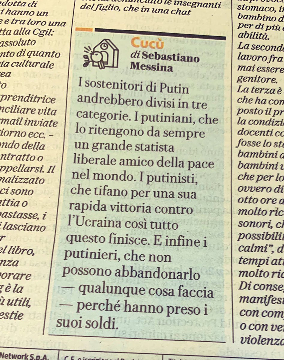 OGiannino's tweet photo. Tassonomia dei filo-Putin in ITA. Lapidaria e senza una parola di troppo. Putiniani, putinisti e putinieri. Grazie @sebmes https://t.co/CnbnO00kOj