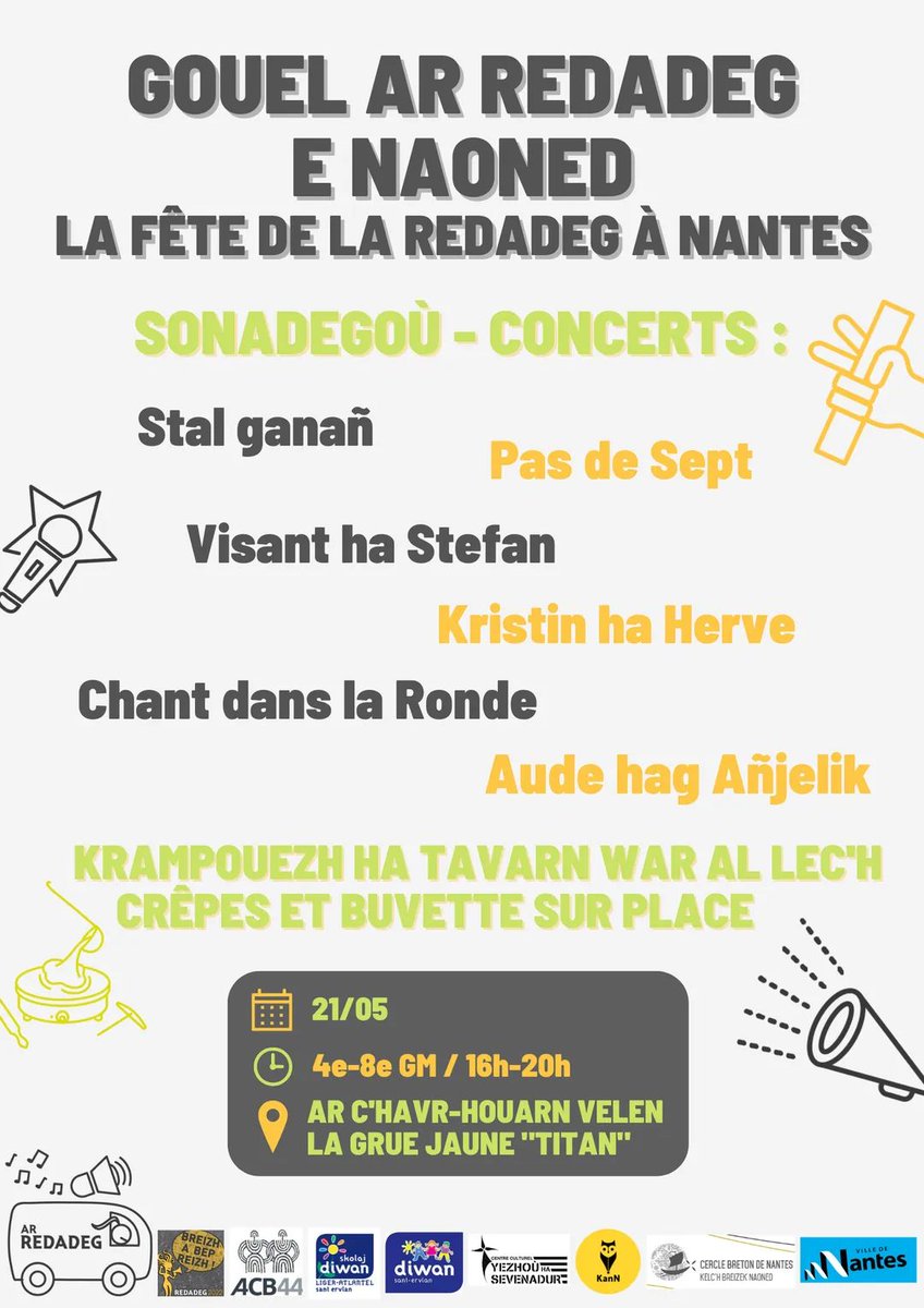 Redadeg44's tweet image. Setu programm ar gouel, deuit niverus goude ar vanifestadeg !🥳🥳
Voici le programme de la fête, on vous y attend nombreux.ses après la manif !🥳🥳

#Redadeg #Redadeg2022 #BZHG #Brezhoneg #Breizh #BZH #emojibzh #44BZH #Bretagne #Nantes #Naoned