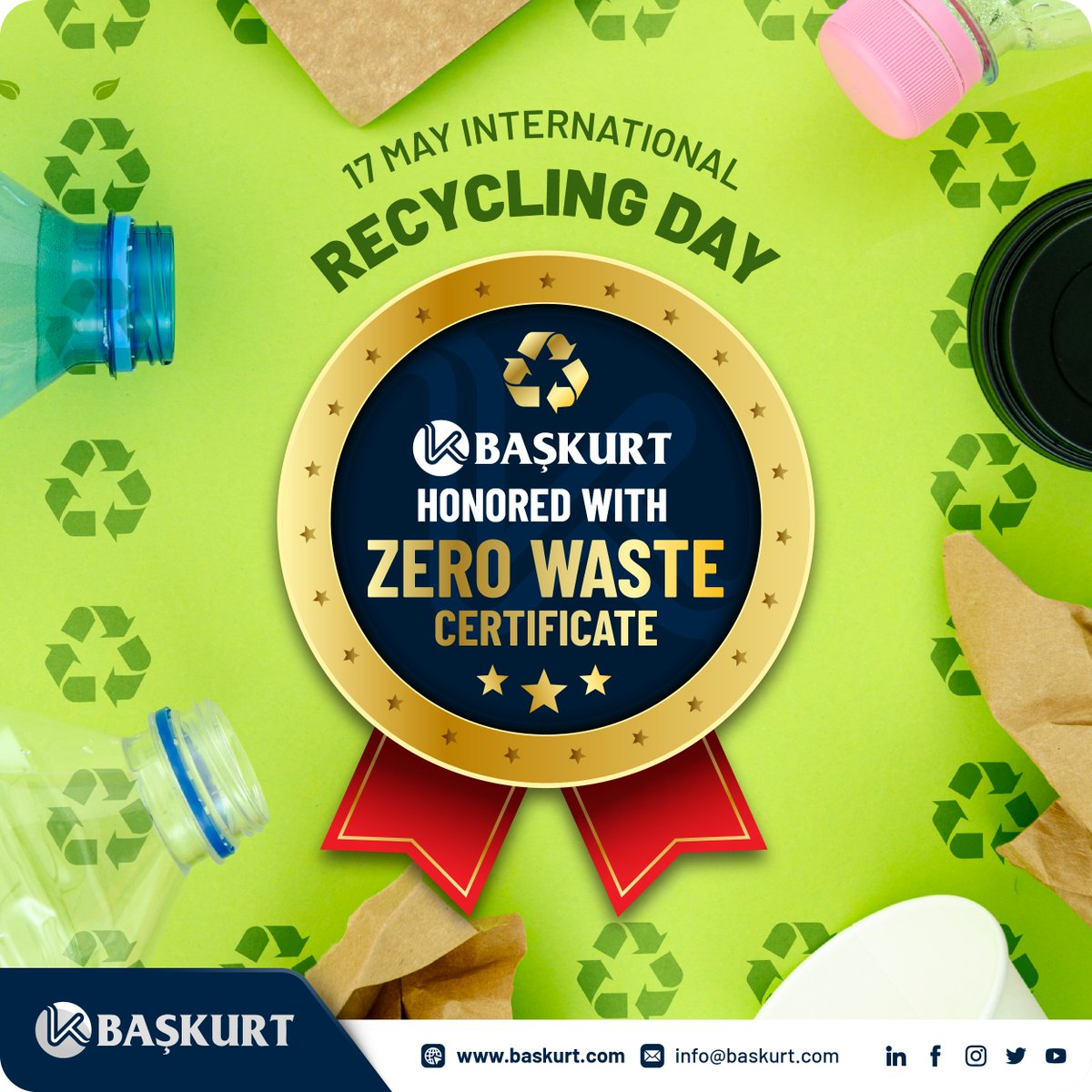 17 May International Recycling Day 
Başkurt Motor &amp; Cable Honored With Zero Waste Certificate

#zerowaste ##certifícate #recycle #recycling #green #greeenworld #ecology #otomotiv #automotive #hvac #blower #dcmotor
