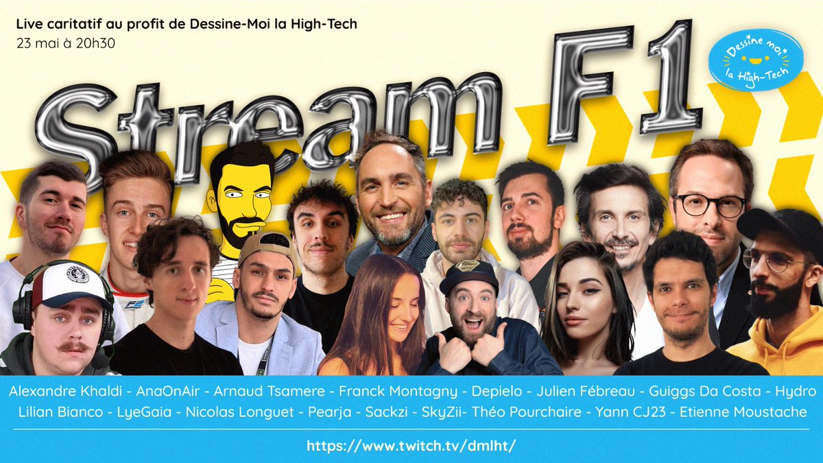 Dessine_moi_LHT's tweet photo. 📅 RDV sur Twitch le 23/05- 20H30 pour le #streamF1 en faveur de DMLHT !

🎮 Parmi les participants : 

@CodJordan23 
@Alex_Racing1 
@idreau_ 
@AnastasiaLps
@Fmontagny 
@Sackzi
@NicolasLonguet 
@TPourchaire 
@Julien_FEBREAU 

... et plein d'autres beaux streamers à venir !

💙🏁 https://t.co/RnQhAmp81r