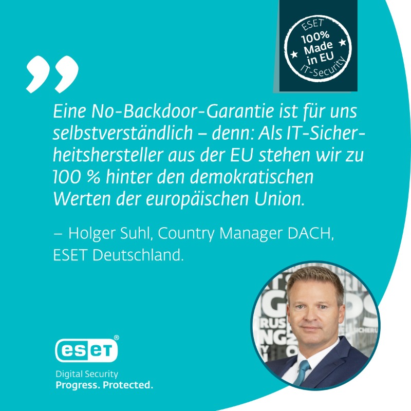 ESET_de's tweet photo. IT-Sicherheit ist #Vertrauenssache! 🔒Unsere umfassenden Sicherheitslösungen sind zu 100% #MadeInEU, entsprechen dem strengen europäischen #Datenschutz und sind garantiert ohne #Hintertüren! 🔒

#ESET #DigitalSecurity #NoBackdoors

👉 https://t.co/Cj01ad89wG