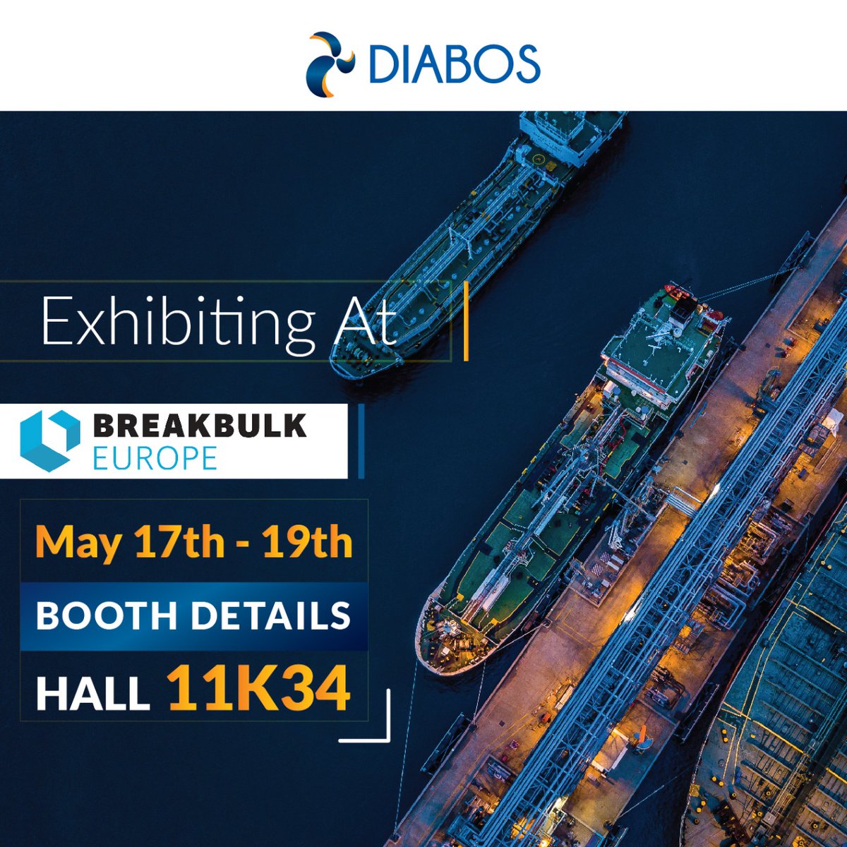 diabosglobal's tweet photo. We are excited to be part of Breakbulk Europe 2022. We cordially invite maritime experts to visit our booth at Hall No: 11 K34 
#digitaltransformation #maritime #diabos #jmbaxi #breakbulk #europe #MaritimeExperts #MaritimeIndustry #VisitUs https://t.co/iwUfCi6BR5