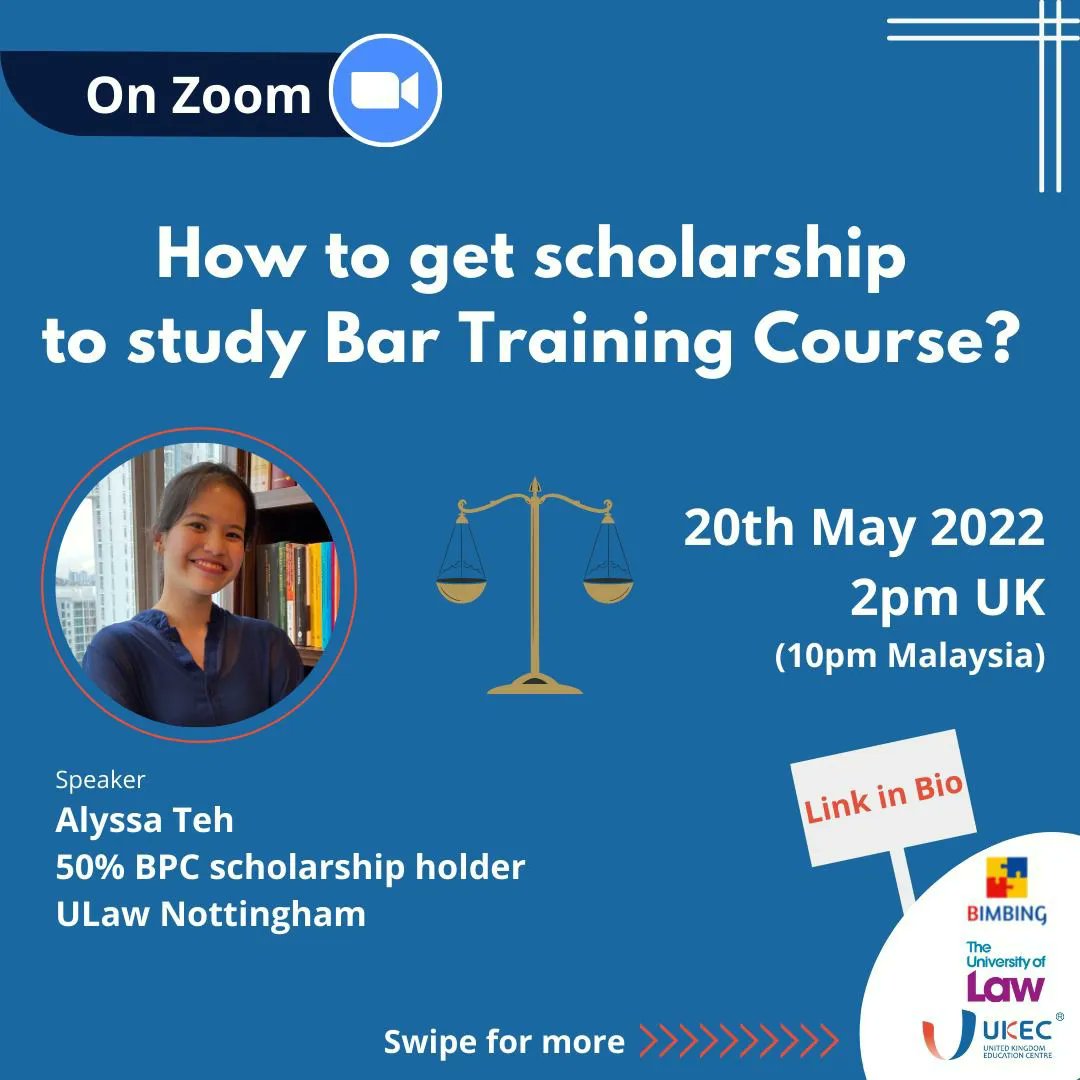 officialbimbing's tweet photo. Scholarship to study Bar Training Course in the UK

Looking to go on the pathway of Law in the UK? We have just the workshop for you! 

Tune in at 10pm on the 20th May for this FREE online workshop. Register link below, see you there 😁
https://t.co/5jDq1OGlnT https://t.co/5Jz1t6xvhR