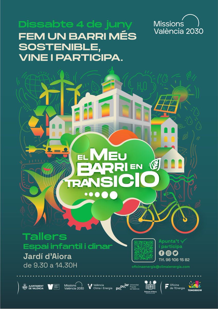 vlcsostenible's tweet photo. El meu barri en transició

El dissabte 4 de juny, ⁣ estarem de 9.30 a 14.30h, al Jardí d'Ayora escoltant els veïns i veïnes del barri.

♻️ Transformarem #València en una ciutat de baixes emissions, resilient al canvi climàtic i per això volem escoltar-te. https://t.co/U44ALBBDcl