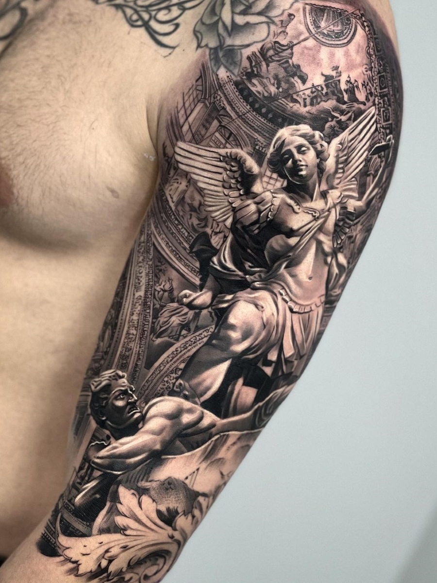Angel Fighting Demon over Earth World Tattoo Digital Art by Aloysius  Patrimonio  Pixels