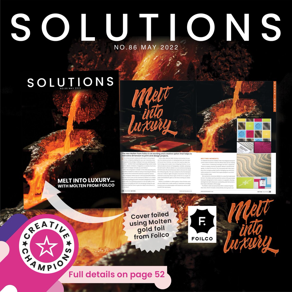 EarthIslandUK's tweet photo. The May issue of Solutions magazine is out now and features the luxurious splendour of Molten foil on the front cover, courtesy of @Foilco, it's also packed with other news and articles too - read them all online here: https://t.co/8H1mIcep3T #SolutionsMagazine #PrintSolutions https://t.co/Fgoa5Ns4jL