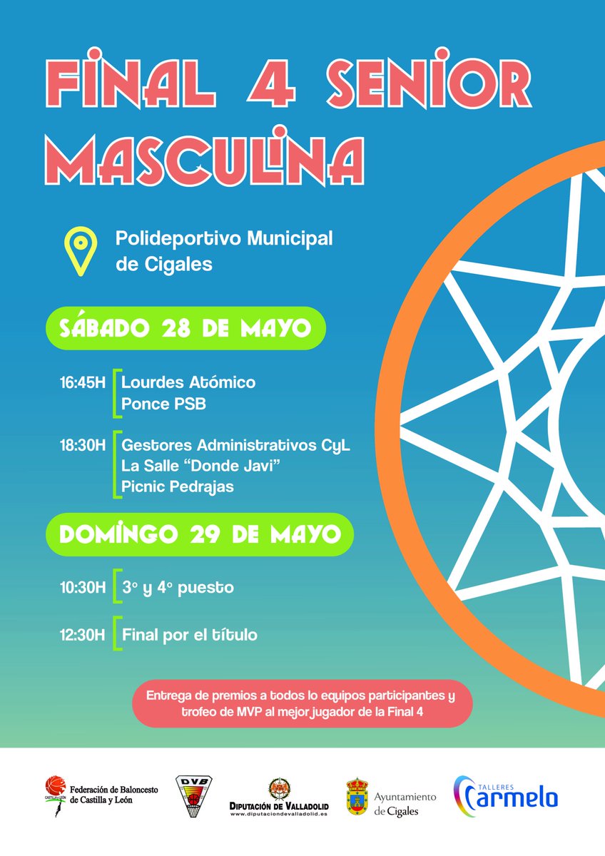 FBCyLValladolid's tweet photo. El último fin de semana del mes de mayo se celebrará en la localidad de Cigales  la Final A4 de la liga senior masculina provincial de Valladolid, entre los  cuatro ganadores de la fase de Clasificación por  el título.

https://t.co/l5Qkr1SJHI https://t.co/kR8kcpFoYd