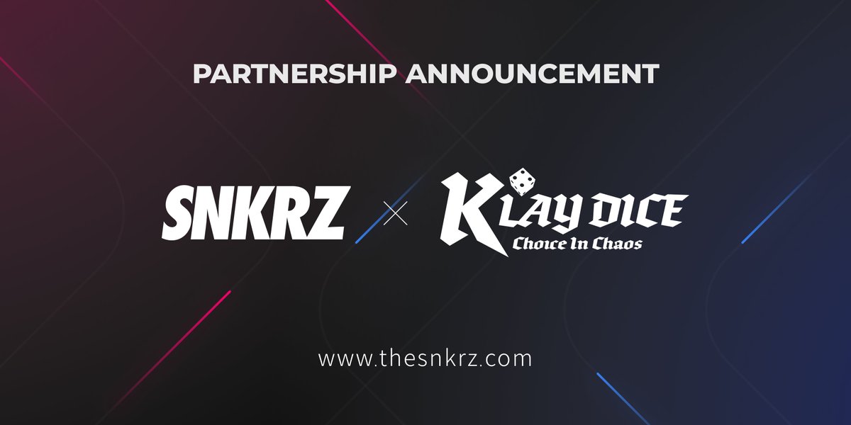 theSNKRZ's tweet photo. 🤝Partnership Announcement🤝
👟SNKRZ X KLAYDICE🎲

We’re proud to announce our partnership with KlayDice!
@klaydice 

KLAYDICE is a project that connects the rapidly growing virtual worlds (P2E games, SNS, metaverse, etc.) into one world using the KLAYDICE NFT. https://t.co/Opf36rwobY