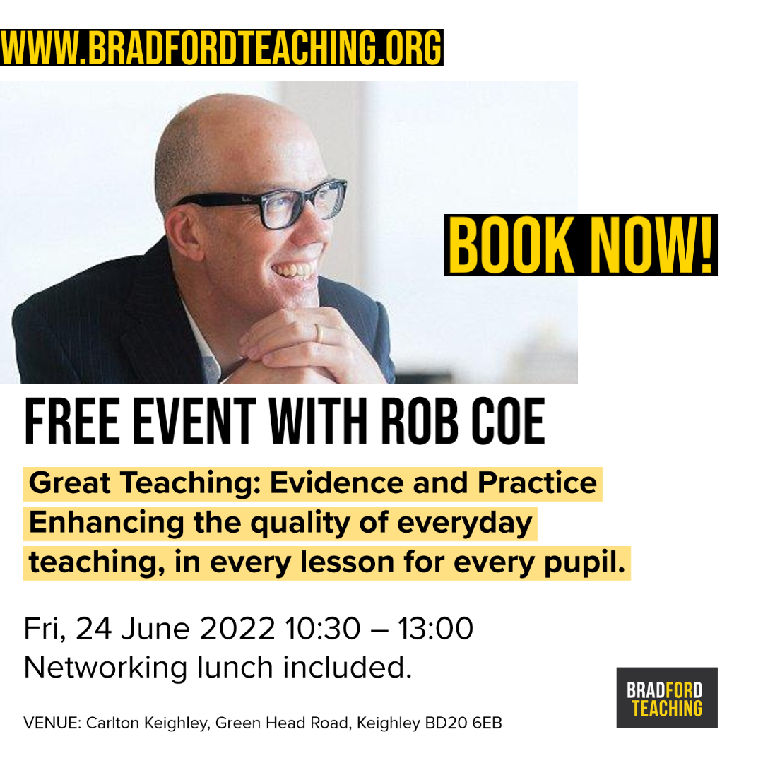 FREE EVENT with Rob Coe. A summary of the relevant evidence that underpins what Great Teaching is and how to get more of it. Suitable for all #primary #secondary #teachers &amp; #leaders who wish to understand the evidence about #greatteaching. BOOK NOW eventbrite.co.uk/e/great-teachi…