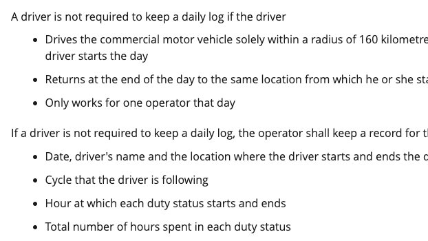 ReadyChek's tweet image. A #DailyLog for a #CMV #CVOR #driver is required if #operating within 160kms of where you start
It's either the #operators responsibility or the #drivers but it needs to be done
For a demo of our #mobileapp's daily log visit ReadyChek.com
#DVIR #CircleCheck #MTO