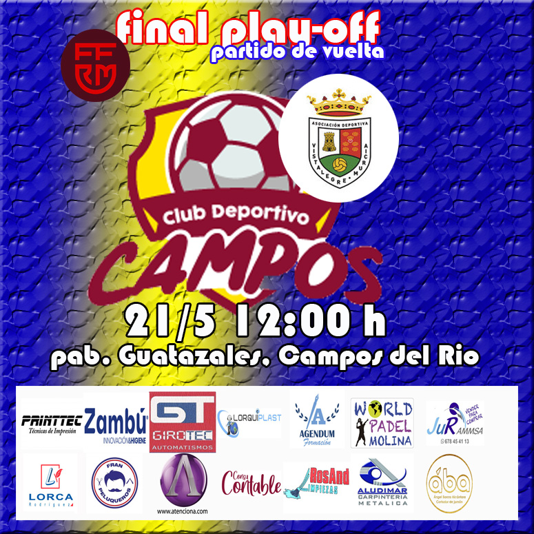 #lacasadelfutsalmurciano
faltan 4 días
la gran final de juvenil/NA fs ffrm
sábado 21 12:00 h pab. Guatazales, Campos del Rio
<a href="/Cdcampos2/">CD Campos</a>  <a href="/ADVistalegre/">AD VISTALEGRE MURCIA</a> Murcia
suerte equipos
#futsalmur #l3futsal #somosffrm #FutsalRegional #fotografiadeportiva