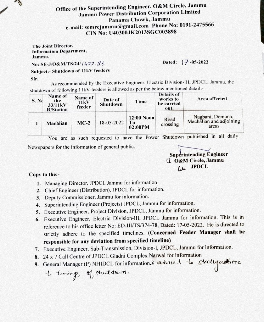 SE (O & M) Circle Jammu JPDCL tweet media