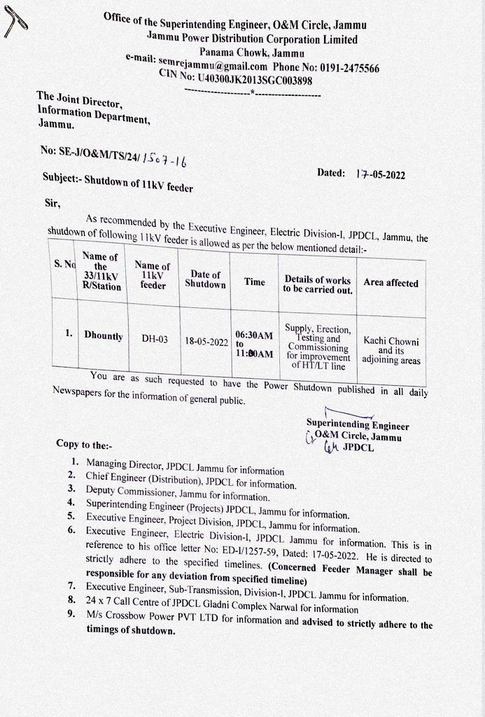 SE (O & M) Circle Jammu JPDCL tweet media