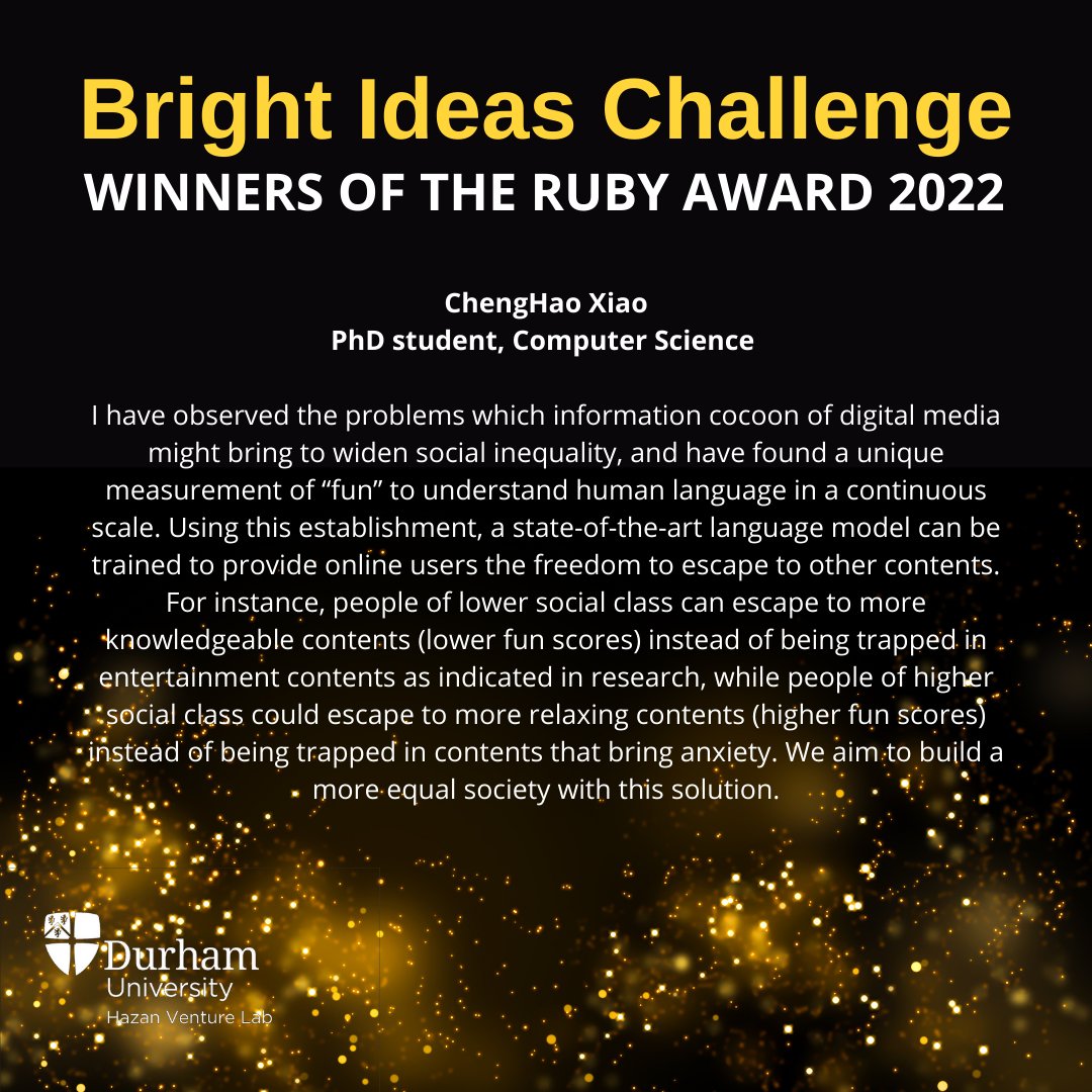 PgrDurham's tweet photo. The Second Engineers in Business Competition prize funding furthered our reach to the engineering, Computing and Biosciences students  resulting in fantastic applications, from across our population and of course 3 very worthy winners. https://t.co/iV2Rv26RqA